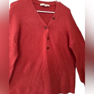 LOFT Red Buttoned V-Neck Sweater